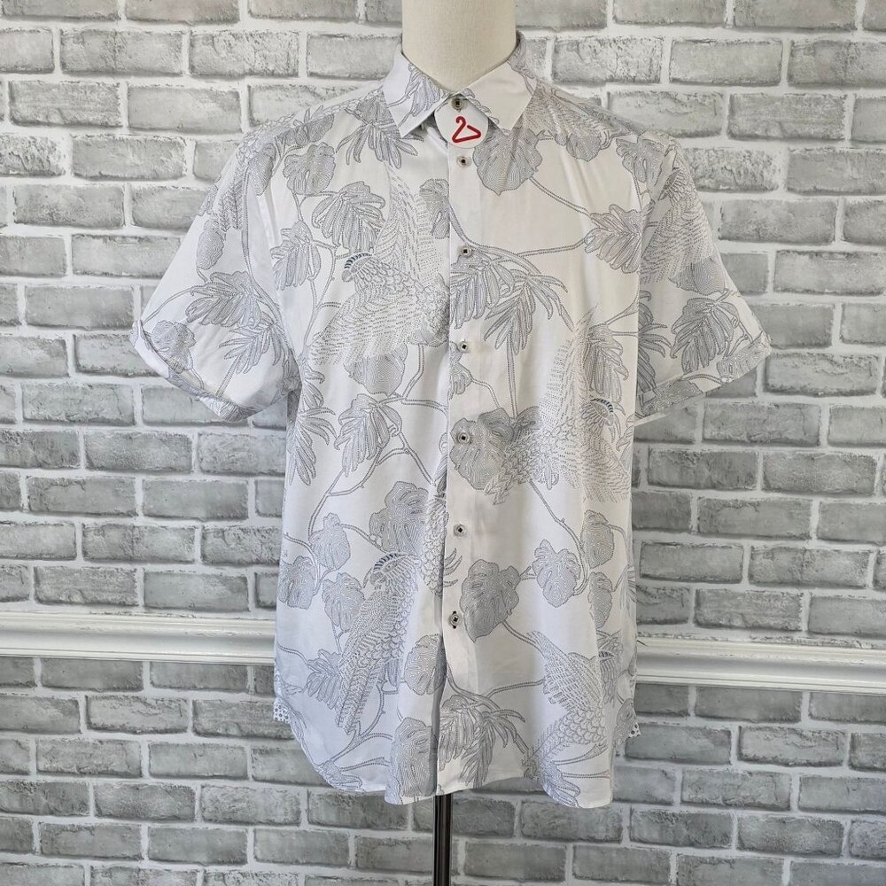 Ted Baker Downdog Parrot Leaf Shirt Tropical Boho Coastal Resort US XXL